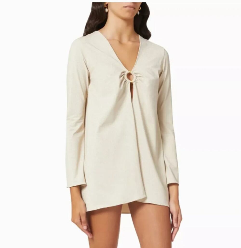 SARA CRISTINA Nerea Cover Up Mini Gold Ring Shimmer Sz L NWT $395 {DD52}